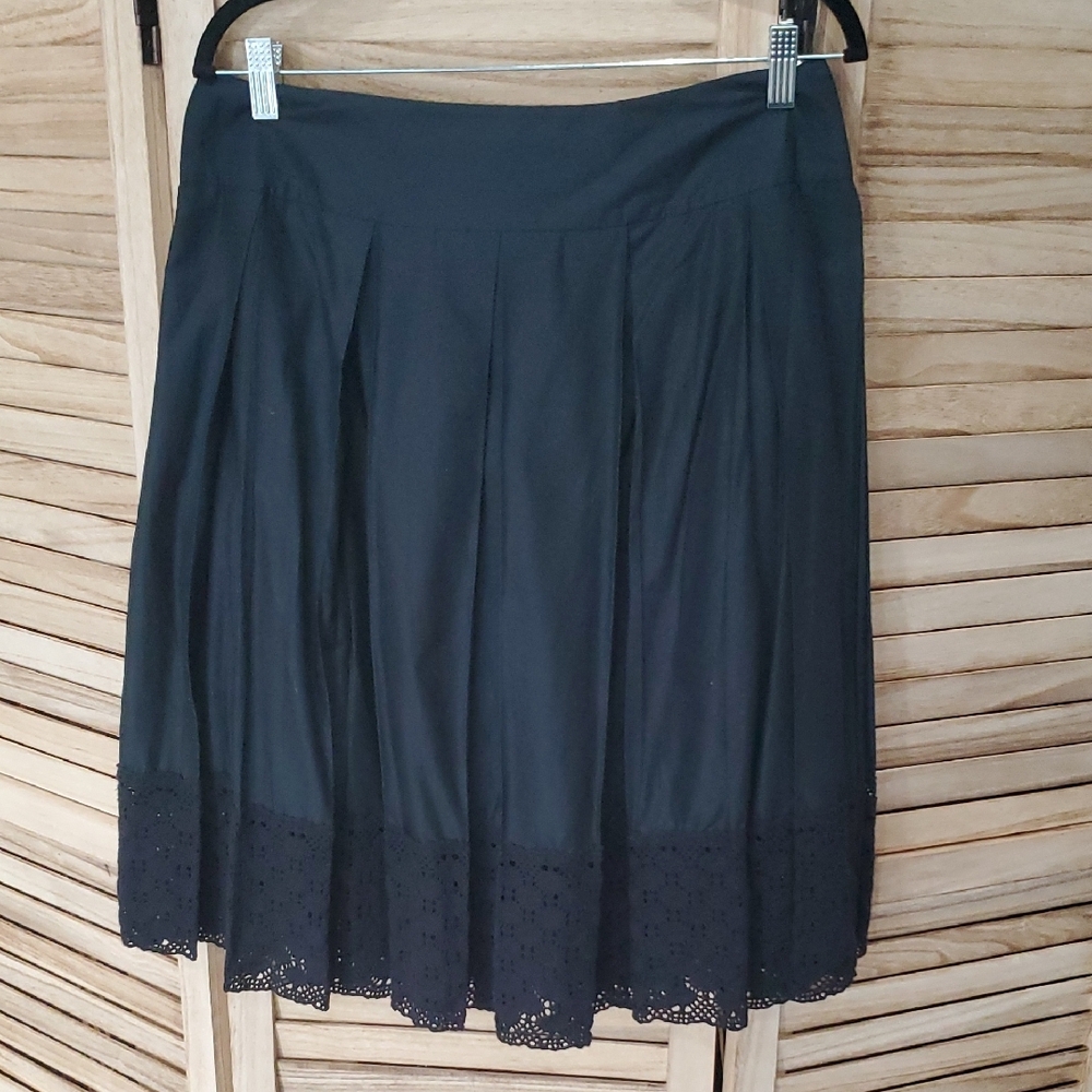 Grace Elements Black 100% Cotton Midi Skirt with Lace ruffle hem  SZ 12P